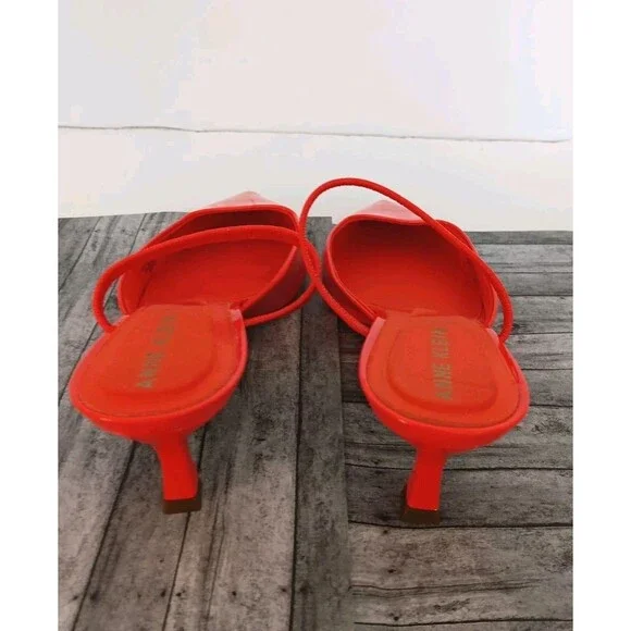 Anne Klein iFlex Bright Orange Patent Pointed Toe Slingback Kitten Heels 5.5 - Picture 9 of 10